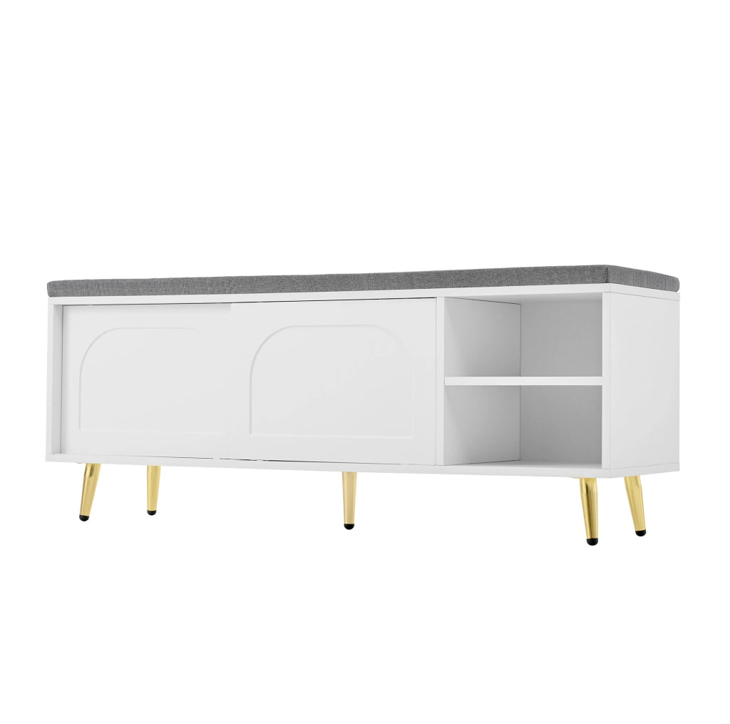 Panca Scarpiera con Cuscino Bianco 121x35x49 cm con Ampio Spazio di Archiviazione e Sicurezza Antiribaltamento