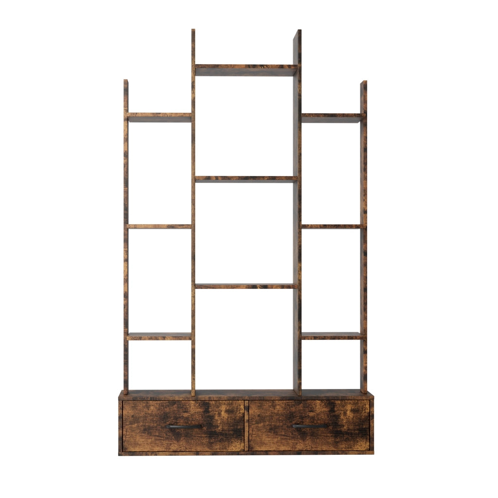 Libreria Industriale con 12 Ripiani e 2 Cassetti ¨C MINIMAL ¨C Legno Marrone