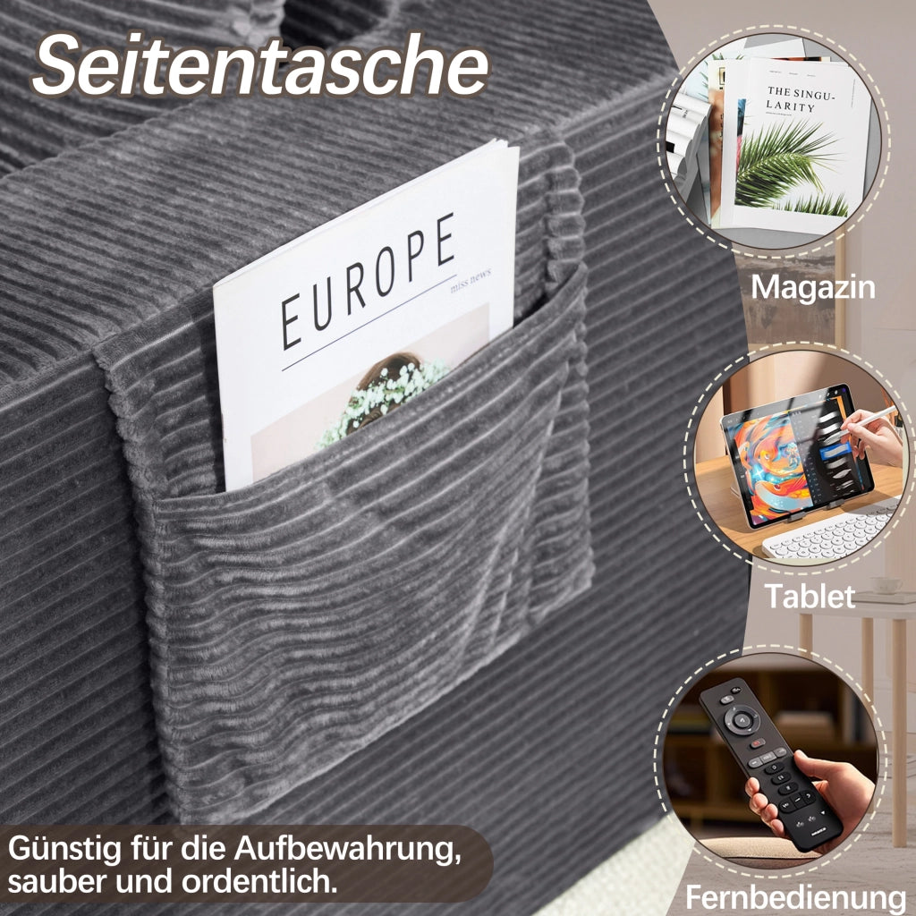 Divano 2 Posti con Braccioli Allargati e Tasche Laterali ¨C MINIMAL ¨C Grigio