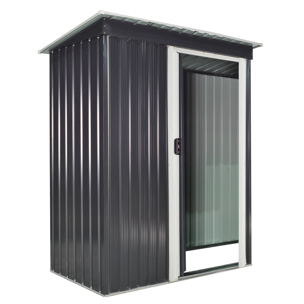 EasyComfort Casetta da Giardino 1.16m² in Acciaio Zincato, Capanno da Giardino con Tetto Inclinato e Porta Scorrevole Bloccabile, Capanno Porta Attrezzi, 163x89x182 cm, Nero