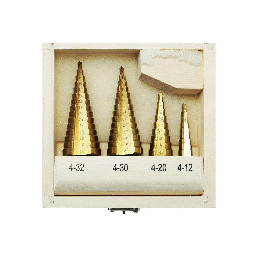 Trade Shop - Set 4 Punte Frese Coniche Scalino Gradini Allargafori 4-32 4-30 4-20 4-12 -