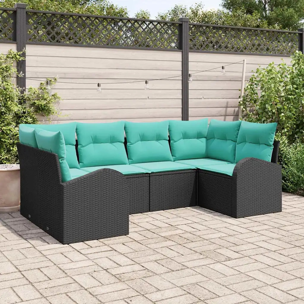Set Divano da Giardino 6 pcs Nero e Turchese polyrattan 3354855