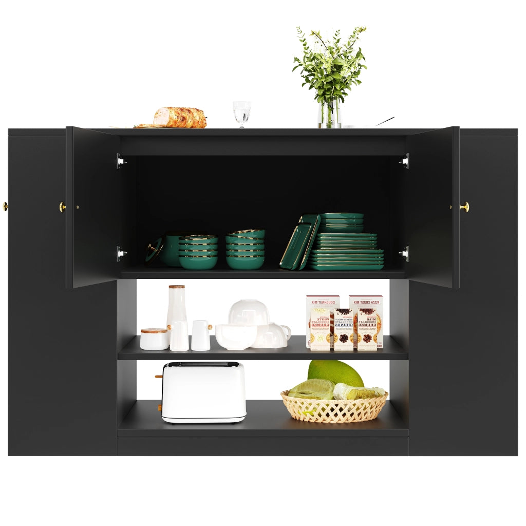 Isola da cucina con piano ribaltabile, 2 ante, cassetti e ripiani regolabili, nera in MDF per cucina, 140 × 40 × 90 cm