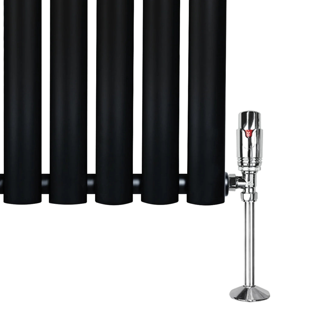 Radiatore Orizzontale Ovale 600x1200mm Nero con Valvole TRV