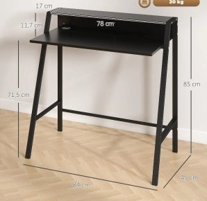 Scrivania per computer nera in metallo con ripiano e gestione cavi 84x45x85 cm per ufficio e studio