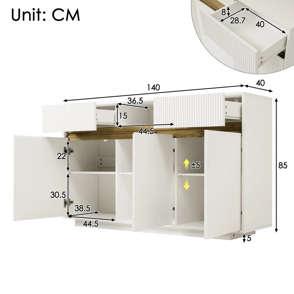 Credenza bianca con LED e spazio contenitivo flessibile