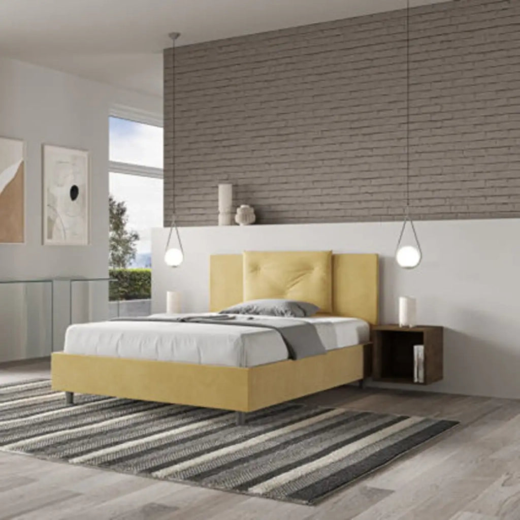 Letto matrimoniale francese con rete imbottito 140x210 microfibra ocra Appia