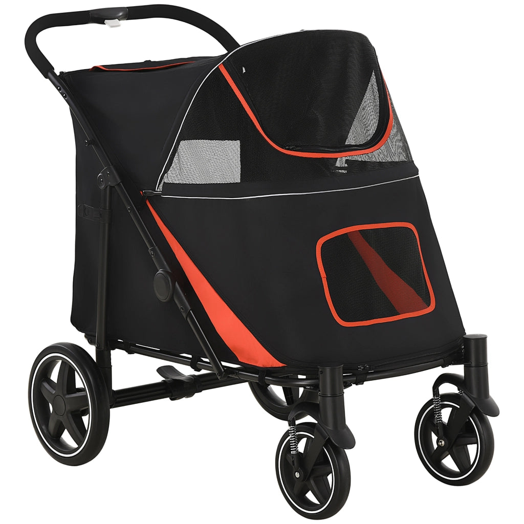 EasyComfort Passeggino per Cani Pieghevole con Ingressi a Cerniera e Finestre a Rete, 112x65x100 cm, Rosso e Nero