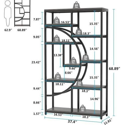 Libreria moderna a 9 ripiani in metallo e legno nero