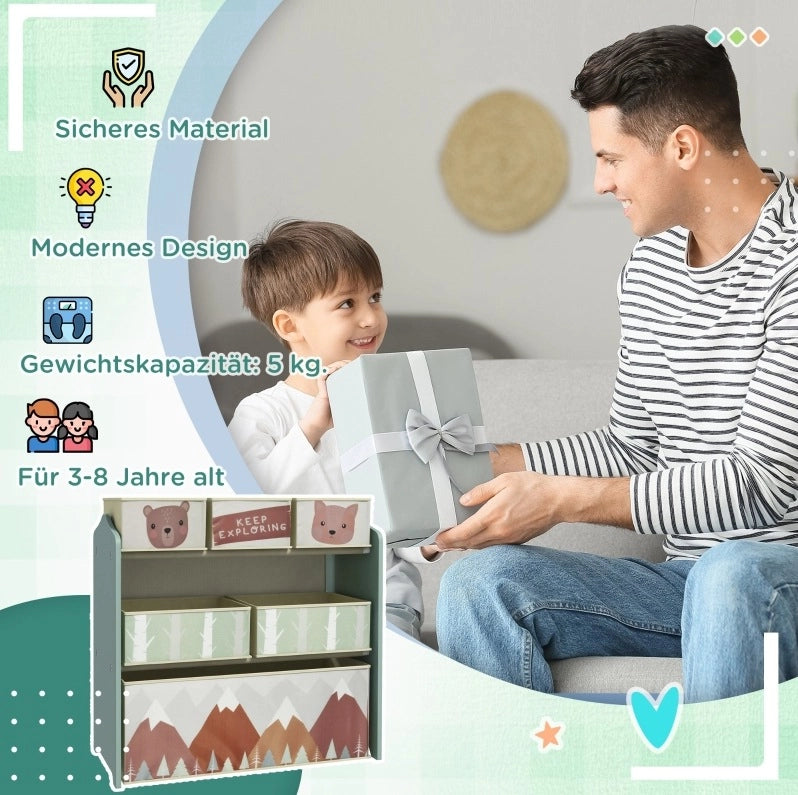 Mobile contenitore per bambini verde a 6 scomparti