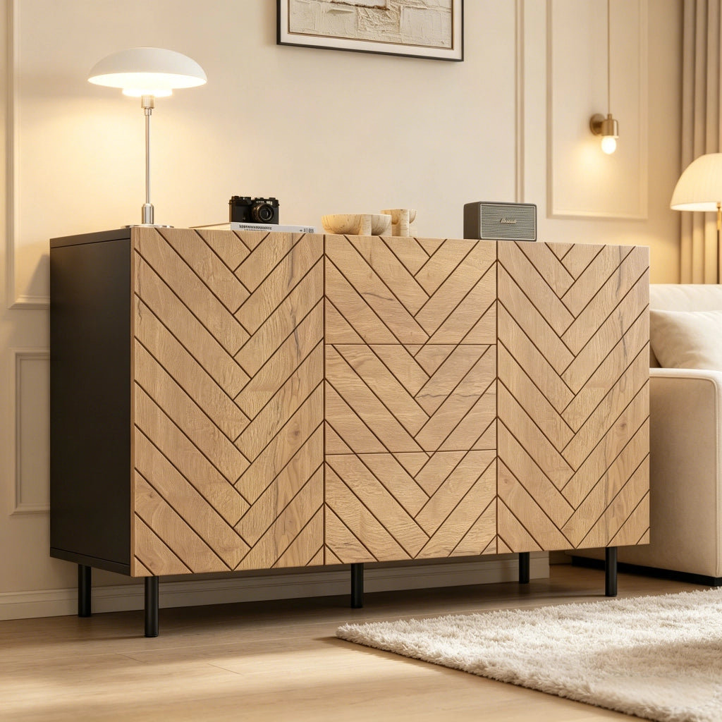 Sideboard moderno 120 x 40 x 76 cm in truciolare; finitura legno naturale e nero
