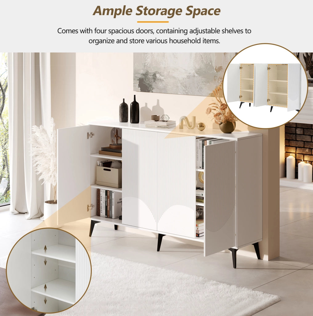 Sideboard buffet 160 cm bianco con ripiani regolabili e gambe in metallo