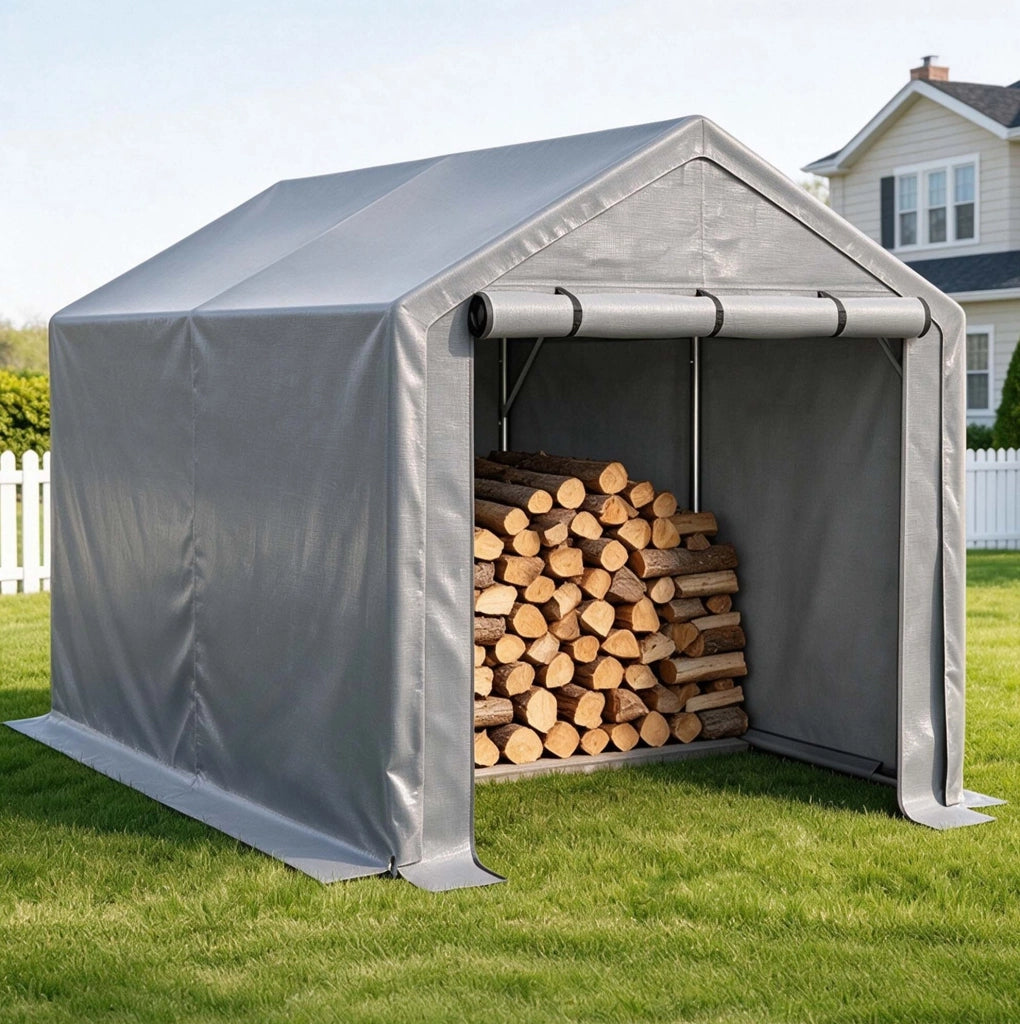 RIMESSA da Esterno 296x190x200 cm PE Grigio Scuro con Porta Avvolgibile