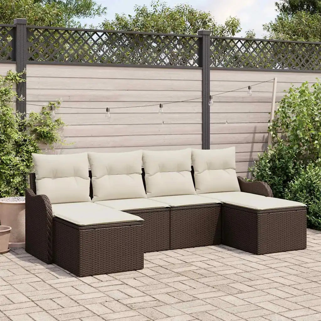 Set Divano da Giardino con cuscino 6 pz | Set Salotto da Giardino Marrone Poly Rattan