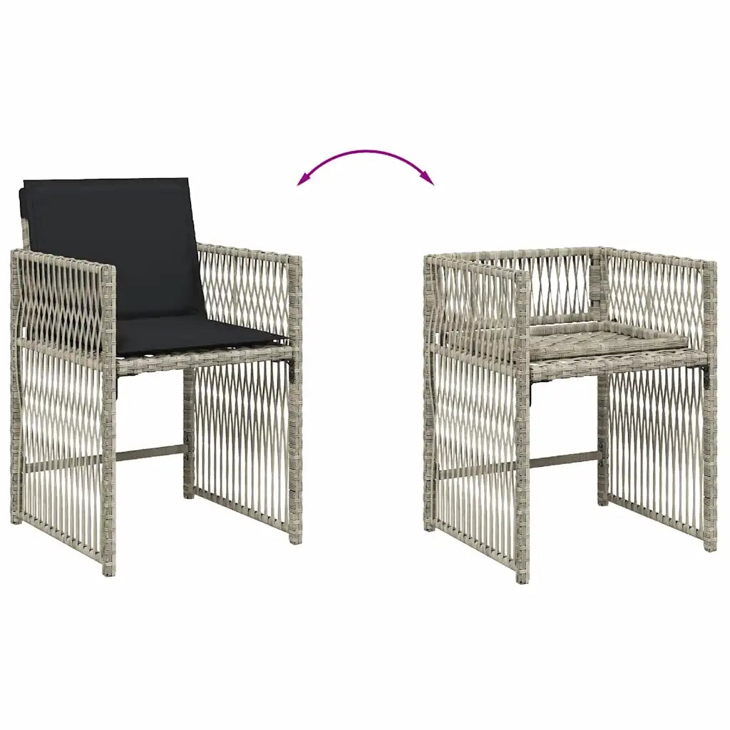 Set da Pranzo da Giardino 13pz con Cuscini Grigio in Polyrattan