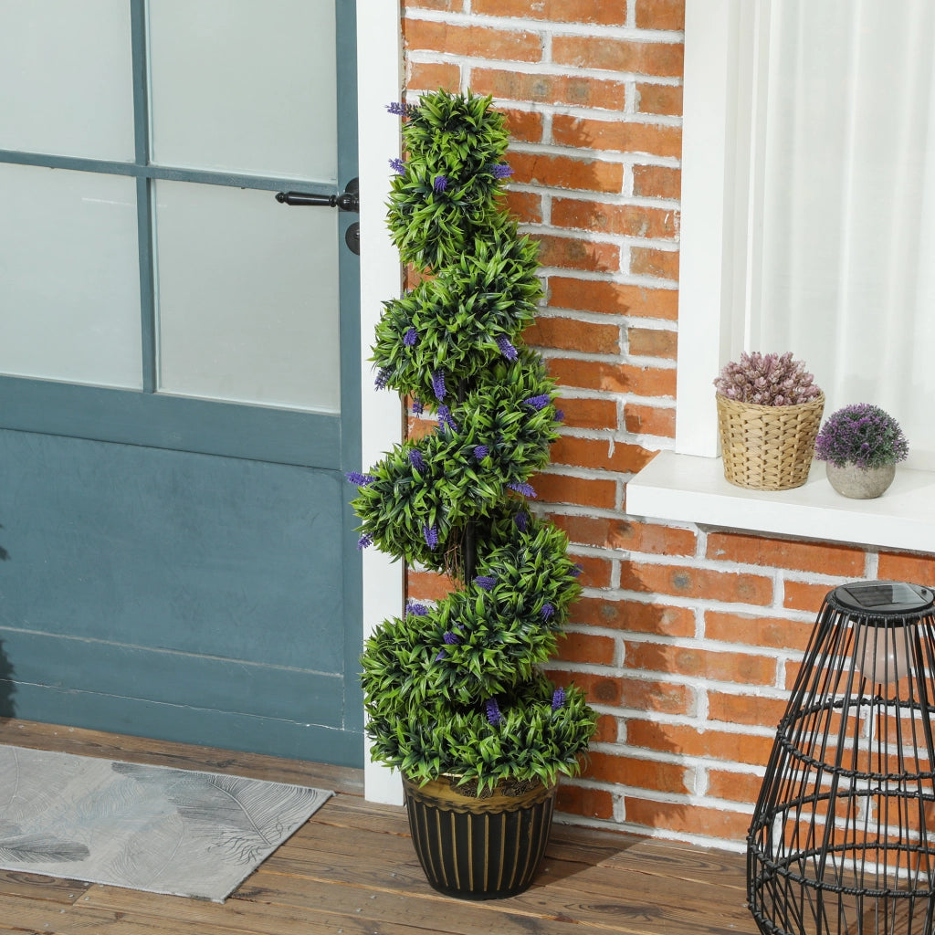 Set Piante Finte Bosso a Spirale e Lavanda ¨C Minimal ¨C Verde e Blu 115cm