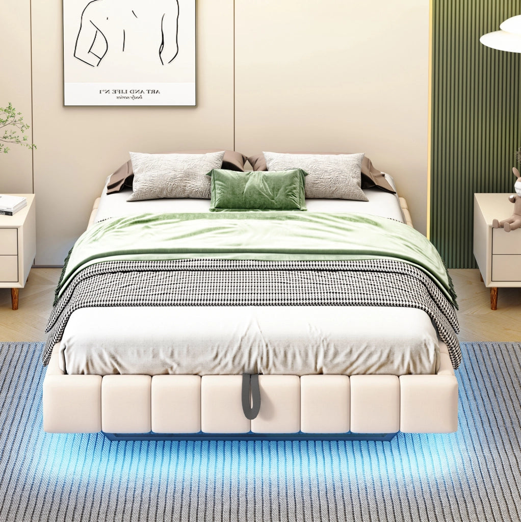 Letto imbottito sospeso con contenitore e LED 140x200 cm