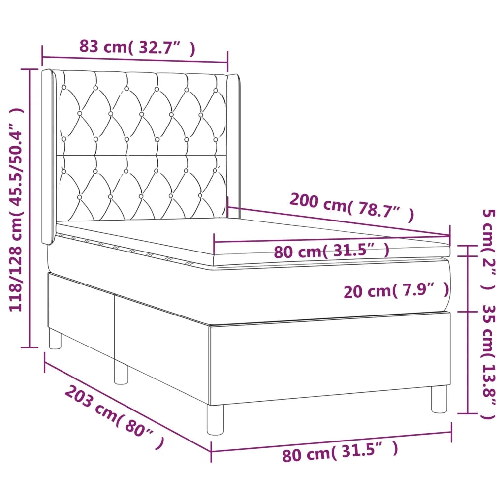 Letto singolo | Letto per adulti | Giroletto a Molle con Materasso Crema 80x200 cm inTessuto