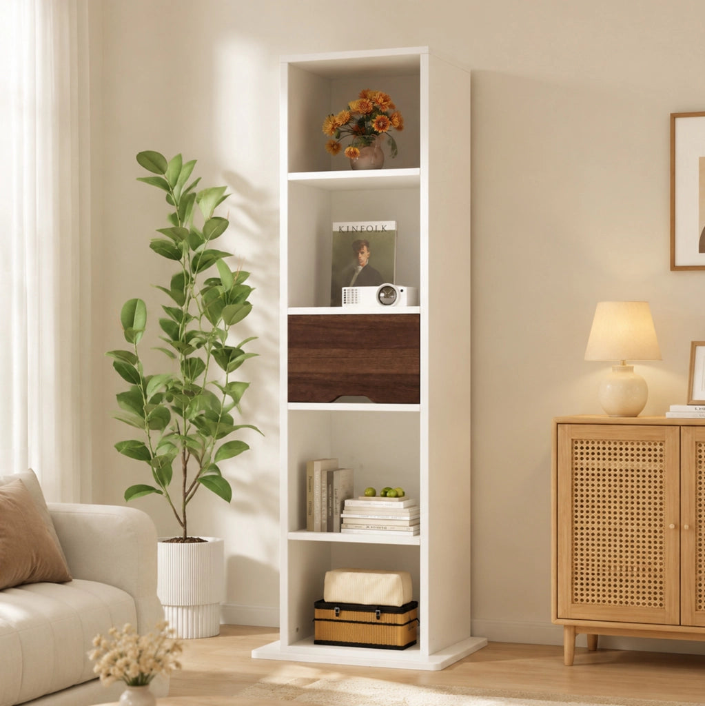 Armadio contenitore girevole con specchio 45x45x168 cm in MDF bianco salvaspazio