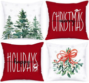 Set di copri cuscini per Natale da 4 pezzi - 45 x 45 cm - Materiale in satollo poliestere duraturo - Copri cuscini decorativi per Natale - Decorazione per Natale - Chiusura a slitta nascosta