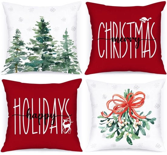 Set di copri cuscini per Natale da 4 pezzi - 45 x 45 cm - Materiale in satollo poliestere duraturo - Copri cuscini decorativi per Natale - Decorazione per Natale - Chiusura a slitta nascosta