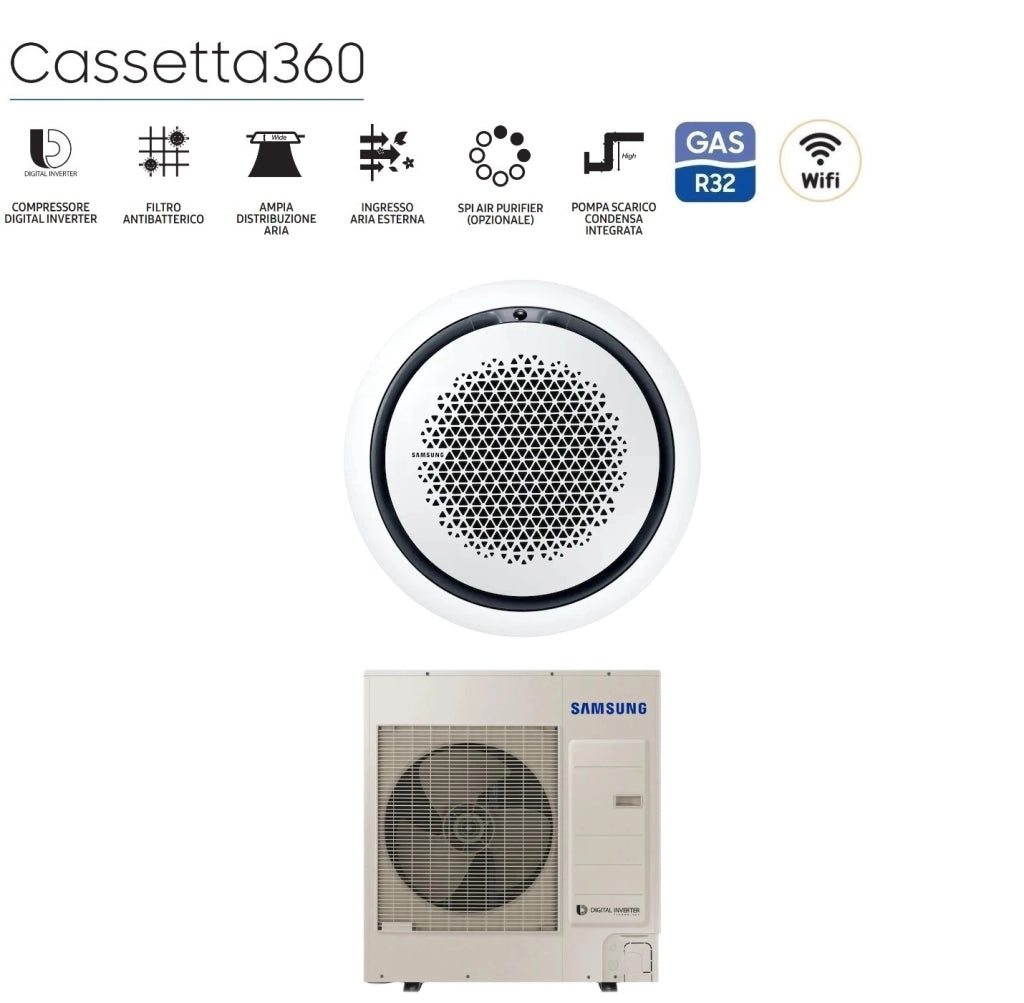 Climatizzatore Condizionatore Samsung Inverter Cassetta 360° 42000 Btu AC120RN4PKG/EU Trifase R-32 Wi-Fi Optional Vari Pannelli Disponibili