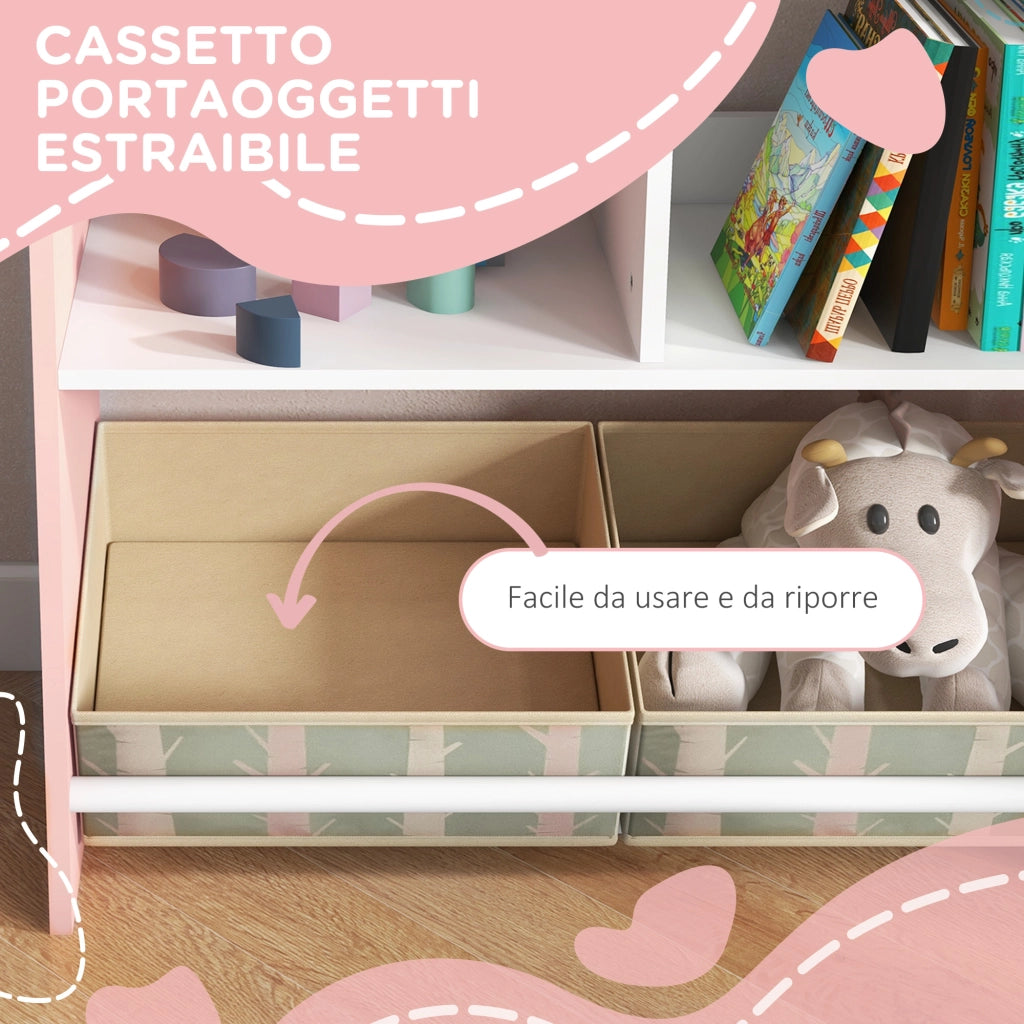 Libreria Portagiochi per Bambini con Ripiani e Cassetti ¨C Minimal ¨C Rosa
