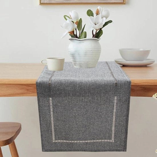 Tavolo da pranzo moderno, tovaglia in lino, asciugabile e resistente alle macchie, tavolo da pranzo, decorazione, tovaglia per sala da pranzo, decorazione (grigio, 32 x 180 cm)