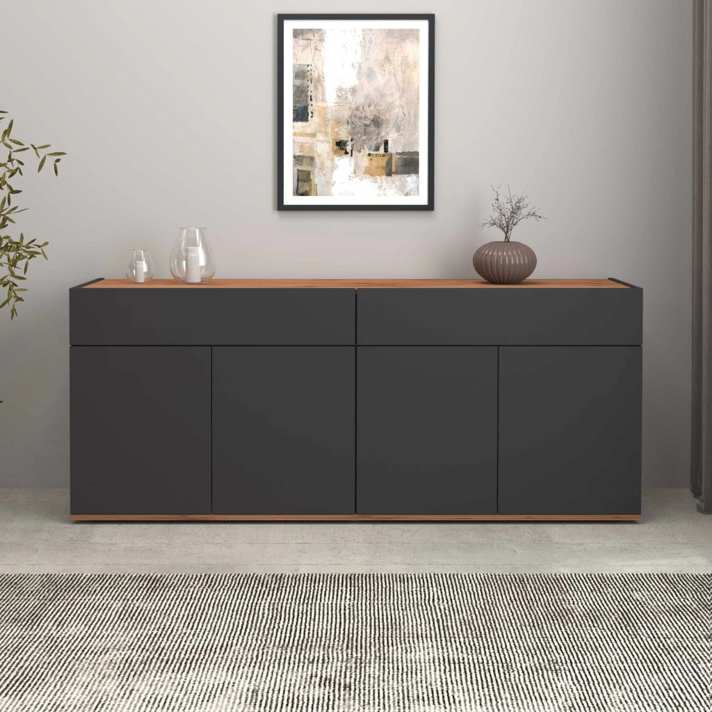 WHOUS Credenza Garda 4 ante e 2 cassetti antracite opaco e rovere 160,1x35x70 cm