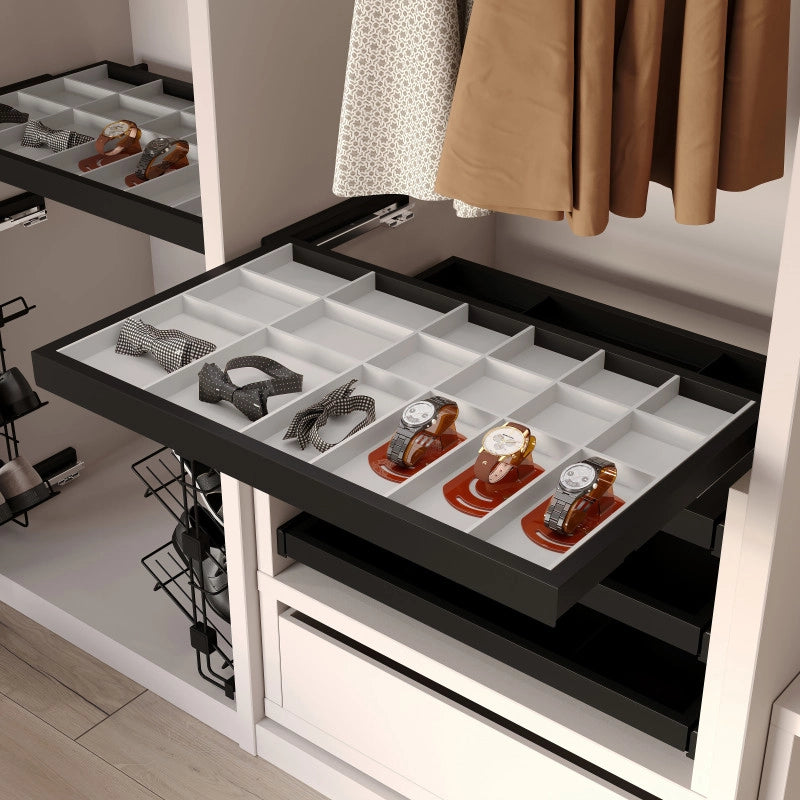 Kit di cassetto organizzatore e telaio a scorrimento con chiusura ammortizzata per armadio, regolabili, modulo 900 mm,..