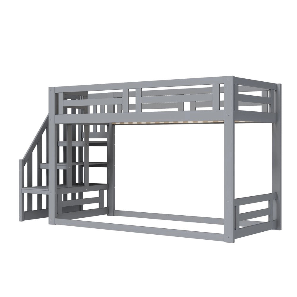 Letto a castello singolo ¨C Minimal ¨C grigio 90x200cm legno massello pino con rete a doghe