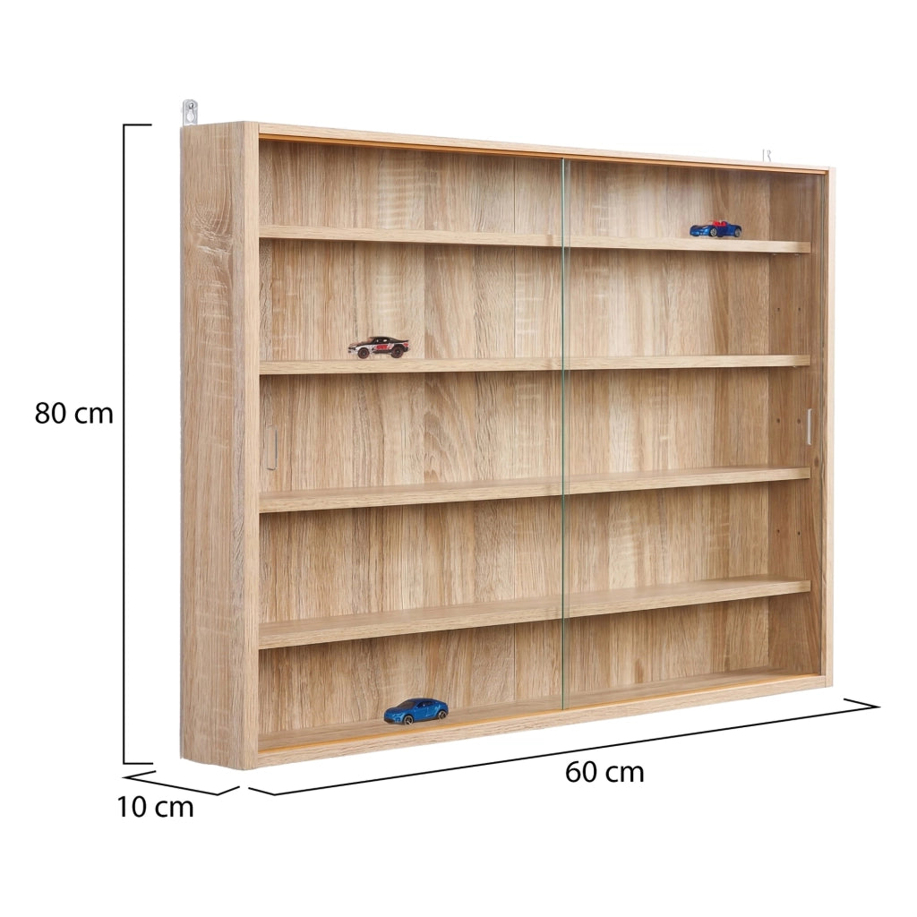 Mobile Espositore Gromo, Vetrina 4 Ripiani, 60x80x10h cm Marrone Rovere