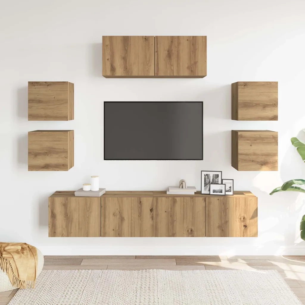 Set Mobile TV 7 pz Montato a Parete Rovere in Legno Multistrato 3329014