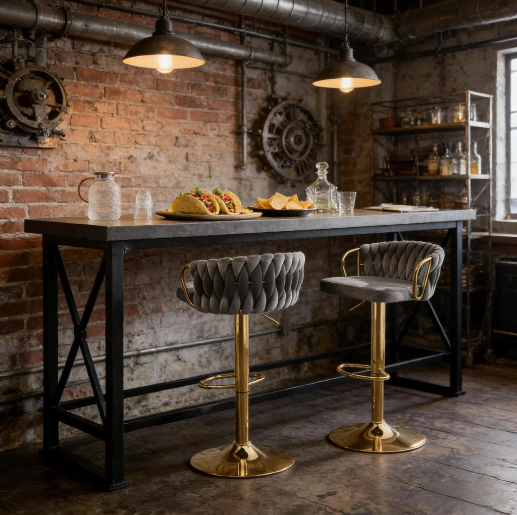 Set di 2 sgabelli da bar in velluto grigio scuro regolabili