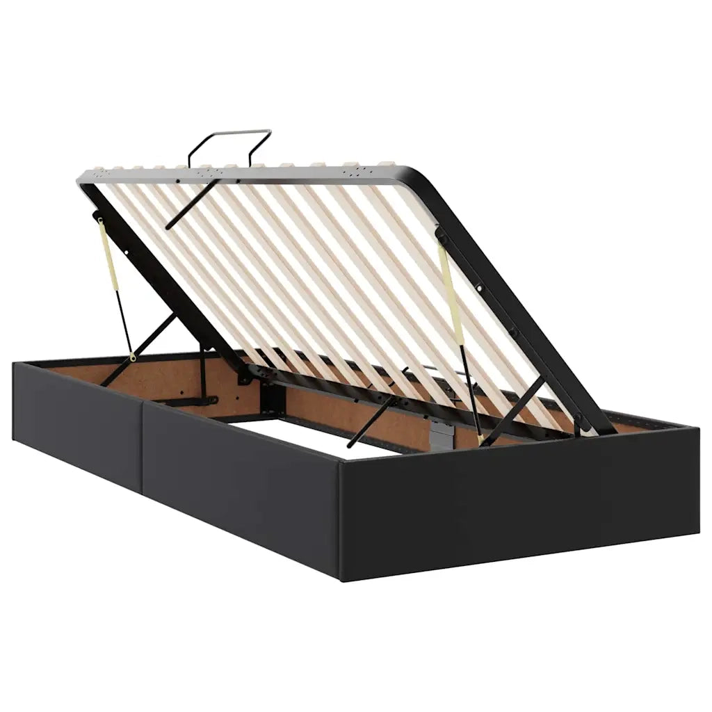 Letto con contenitore e materasso 2 pcs Nero Pelle