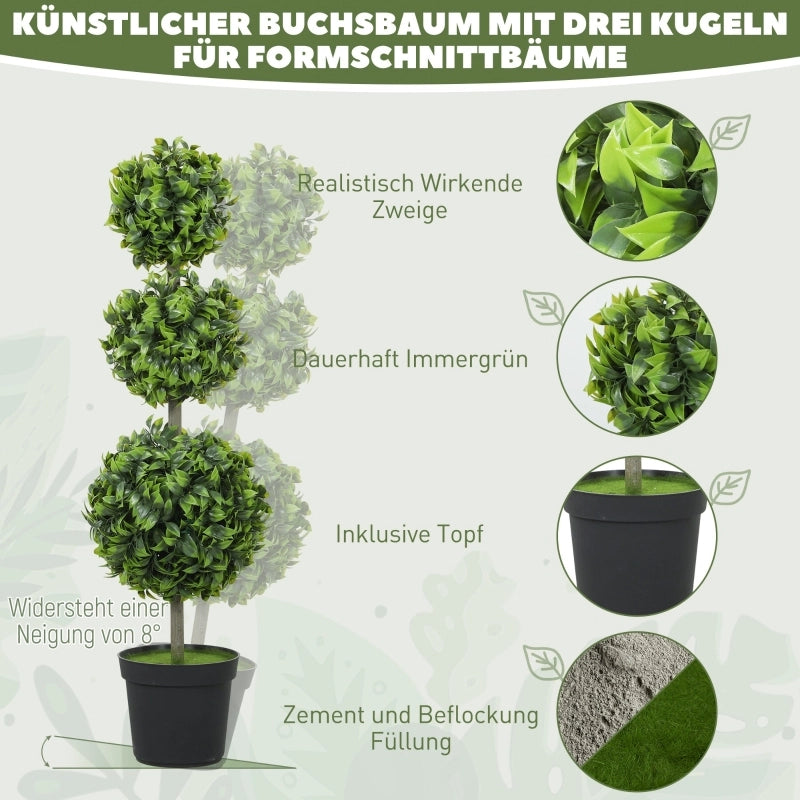 Albero artificiale a sfere set di 2 con foglie in PE resistenti ai raggi UV; verde; altezza totale 100 cm