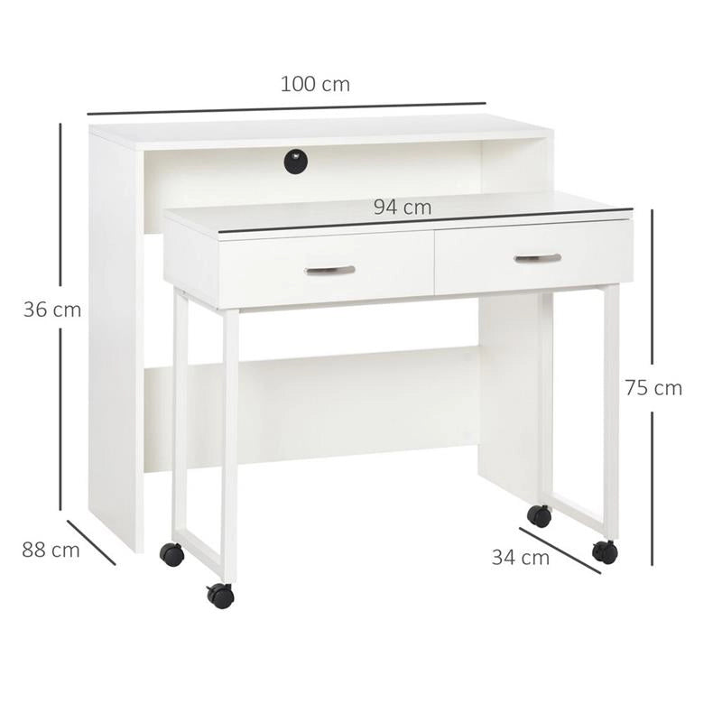 SCRIVANIA SINGOLA PER CAMERA E UFFICIO CON CASSETTI E RUOTE 100X36X88CM BIANCO
