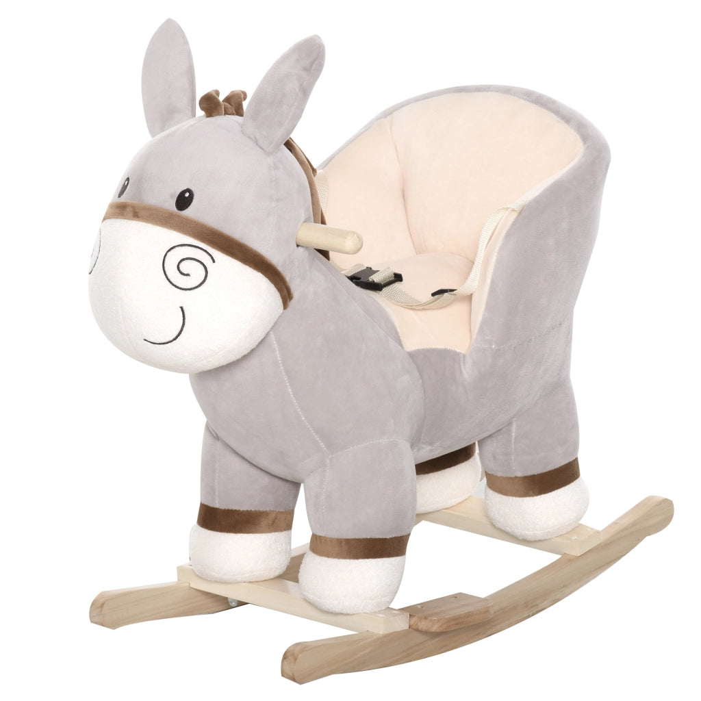 Cavallo a Dondolo Asino ¨C Xylo ¨C Legno Pioppo Peluche Grigio con Suoni 18-36 Mesi