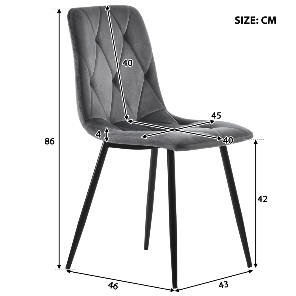 Sedie da Pranzo Set 4 Pezzi Imbottite ¨C Xylo ¨C Velluto Grigio Scuro, Gambe in Metallo