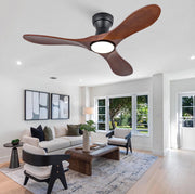 Ventilatore da soffitto 42" con LED dimmerabile; 3 pale in legno massello; nero e noce scuro