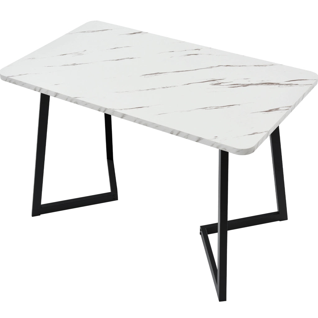 Tavolo da pranzo rettangolare 117x68 cm con piano effetto marmo e gambe in ferro nero