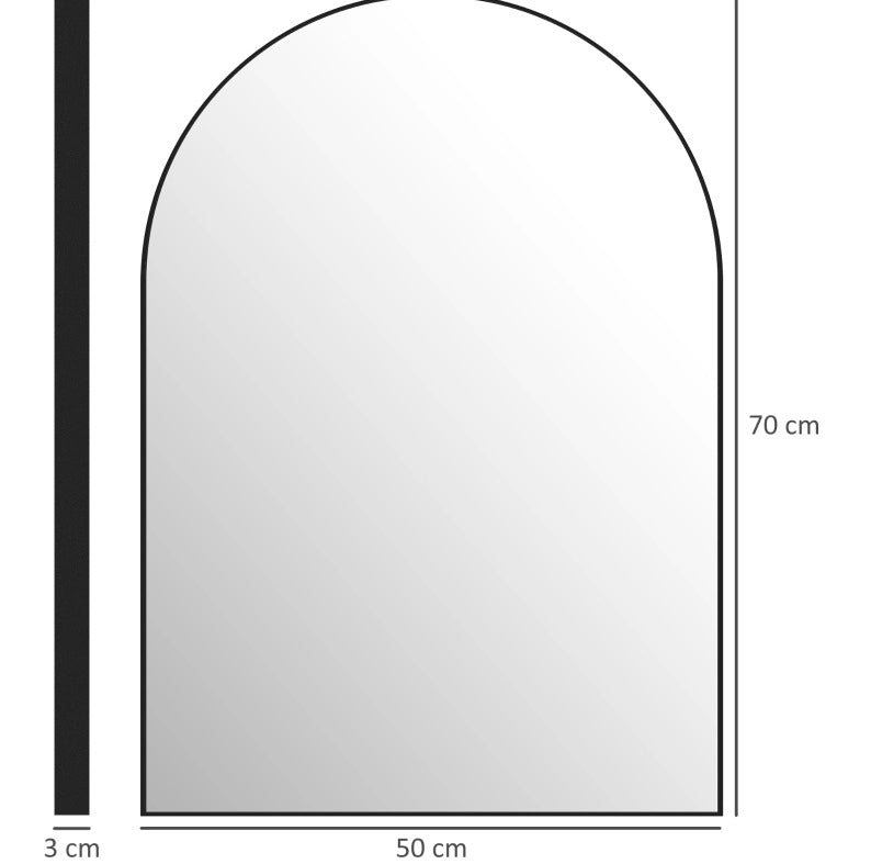 Specchio bagno arcuato 50 x 70 cm con cornice in alluminio nero
