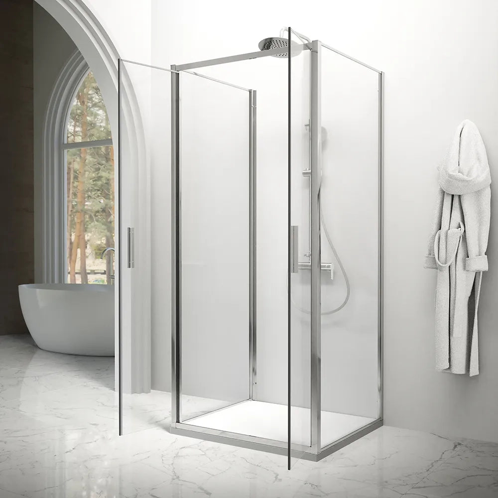 Box doccia tre lati 80x100x80cm con porta saloon profili cromati e vetro 6mm anticalcare trasparente h190 | Portofino