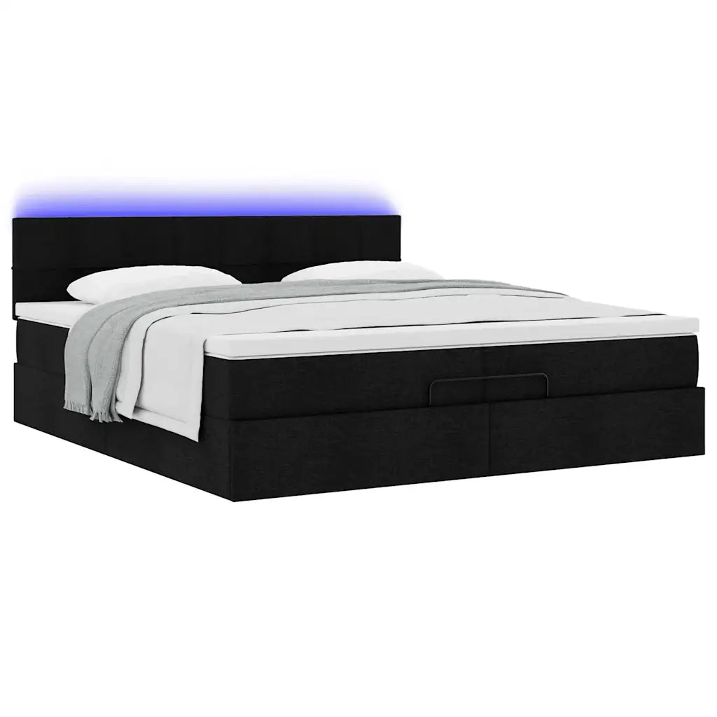Struttura Letto Pouf con Materassi Nero 200x200 cm in Tessuto