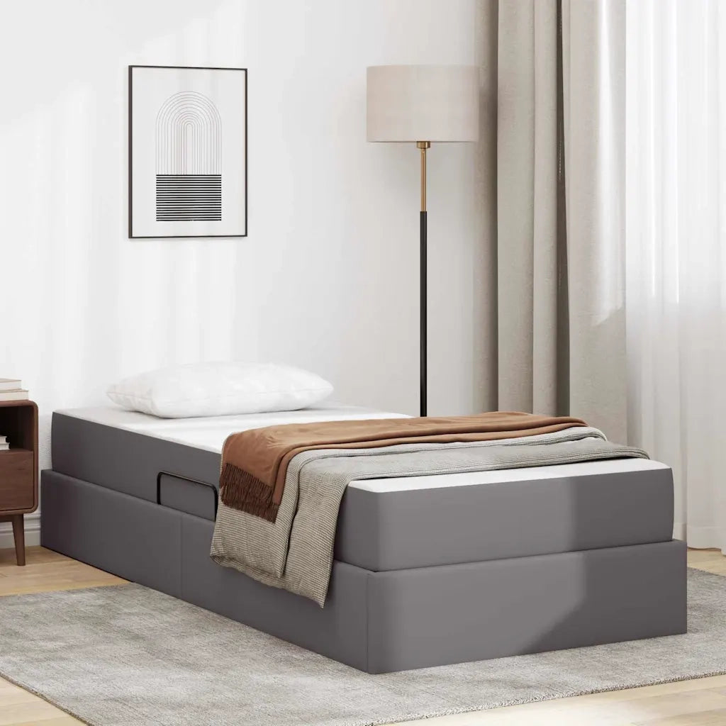 Letto con contenitore e materasso 2 pcs Grigio Pelle