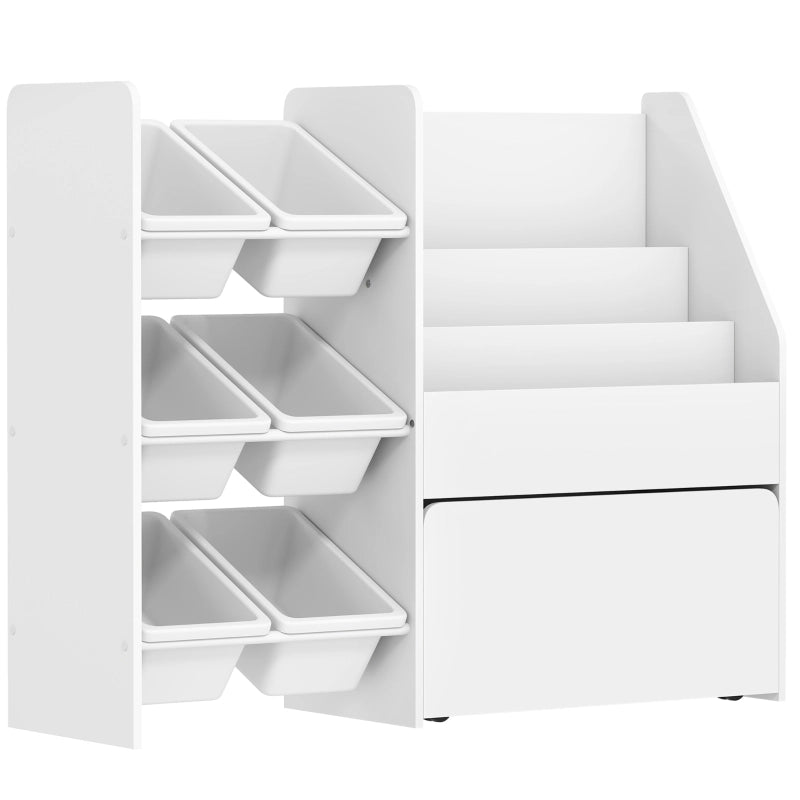 SCAFFALE Cameretta con 6 Contenitori e Box con Ruote 92,5x37,5x27 cm Bianco