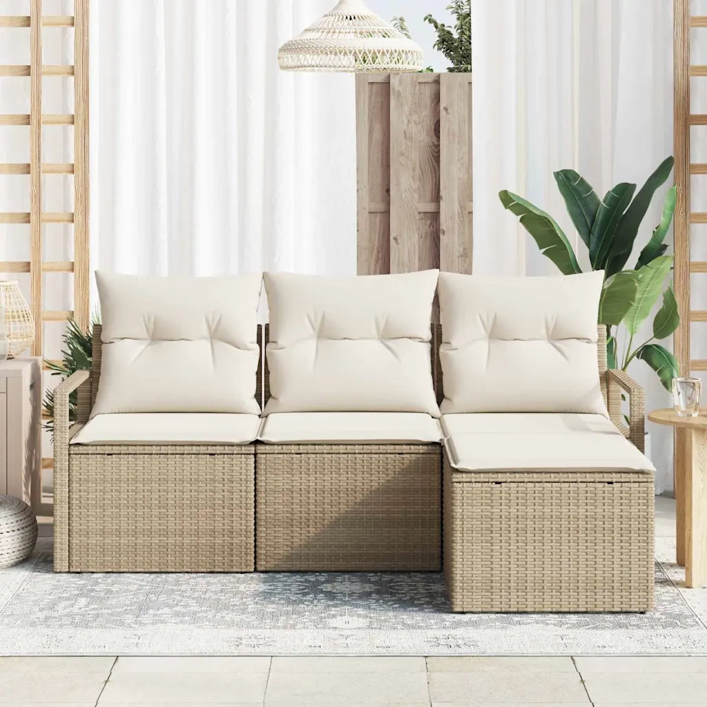 Set di divani con cuscino 4 pcs Beige e Crema polyrattan