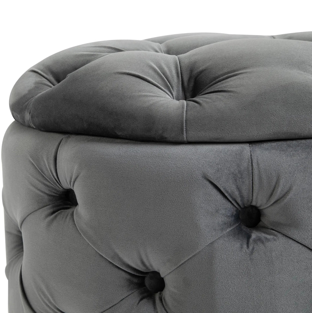 Pouf Vintage in Metallo e Schiuma con Spazio Contenitore, 55x55x42 cm, Grigio Carbone
