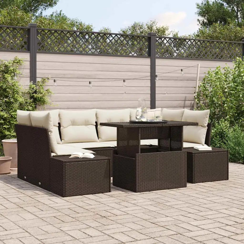 Set di divani con cuscino 7 pcs Marrone e Crema polyrattan 3349114