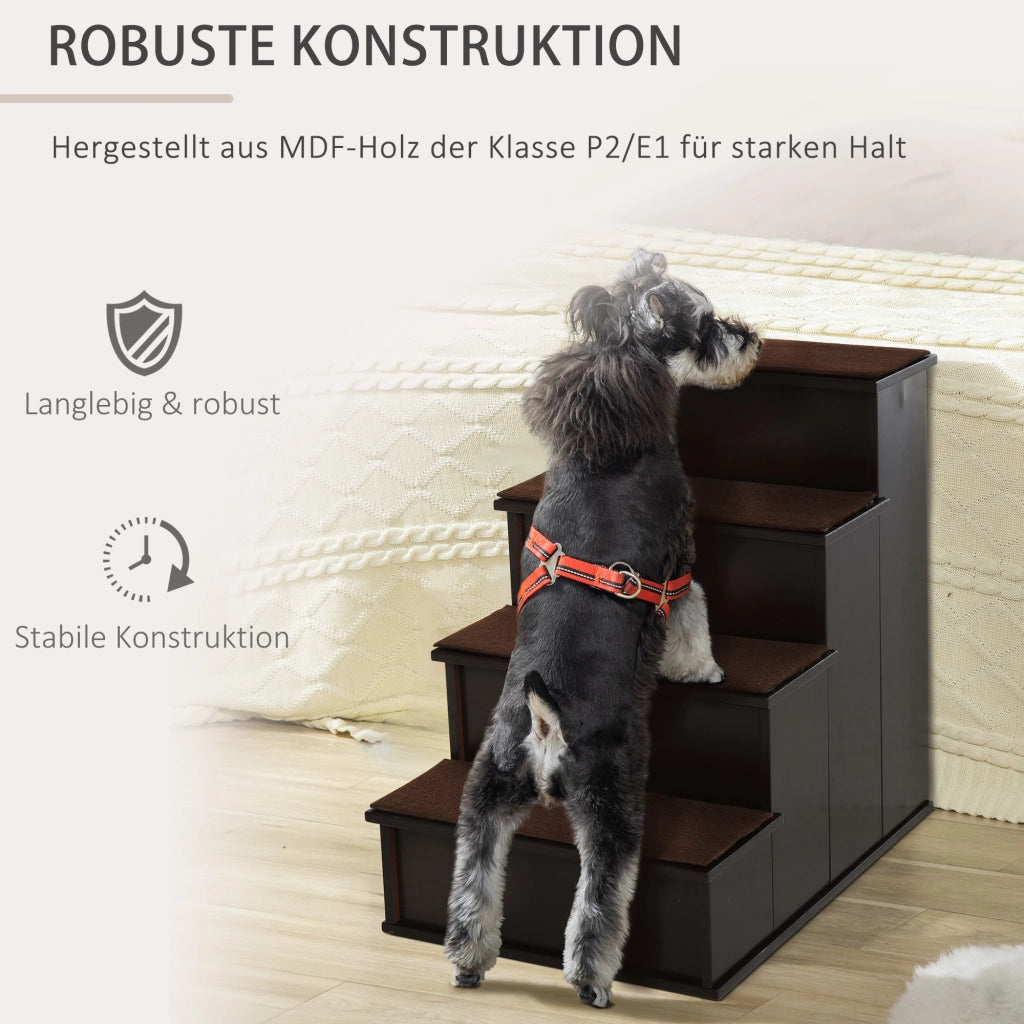 Scaletta per animali domestici in MDF marrone scuro con 4 tappeti rimovibili antiscivolo 40 × 59 × 54.2 cm